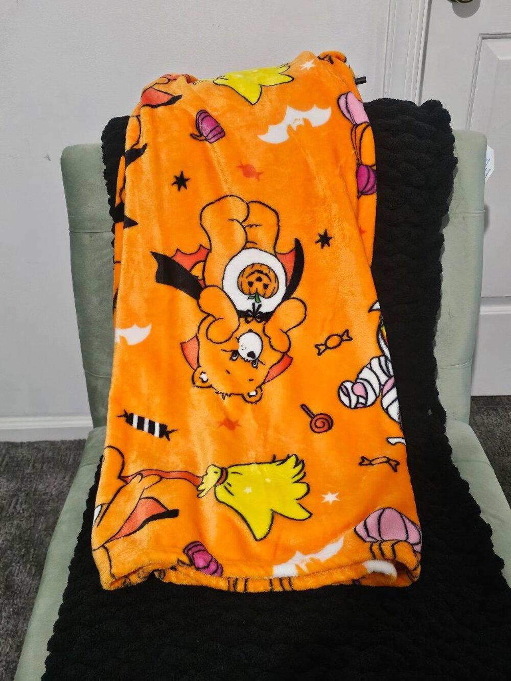 Care Bears Halloween Orange Plush Throw Blanket Spooky NWT